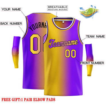 Custom Yellow Purple Black-Purple Gradient Fashion Tops Tilted Basketball Jersey