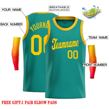 Custom Teal Yellow Classic Tops Casual Basketball Jersey