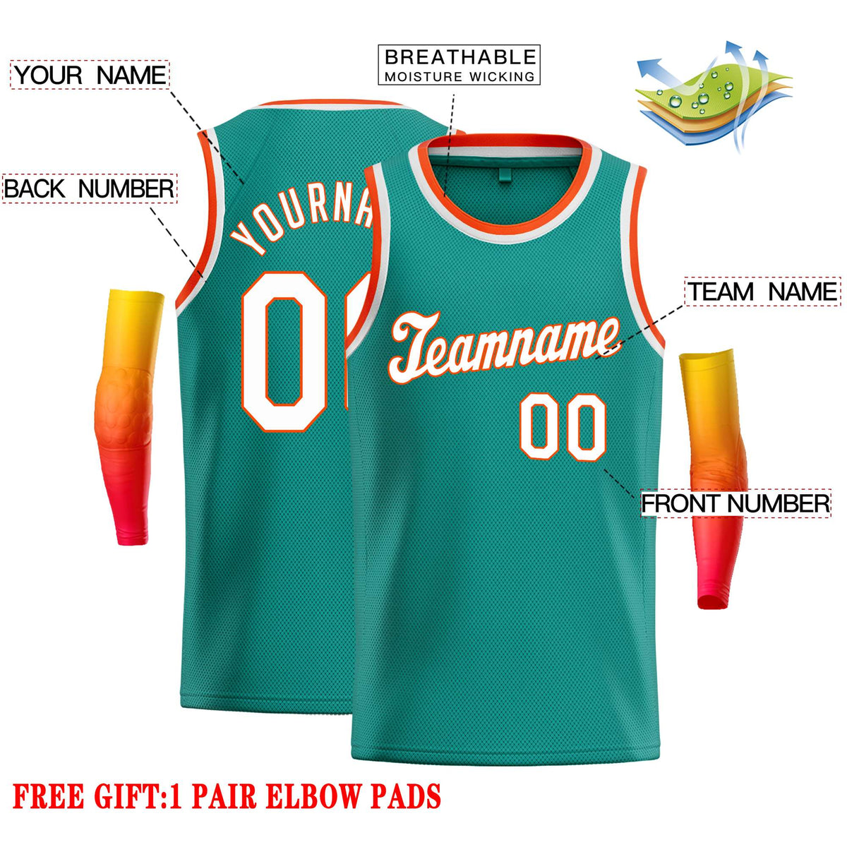Custom Teal White-Orange Classic Tops Casual Basketball Jersey