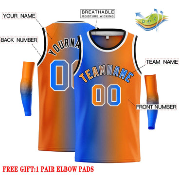 Custom Blue Orange Black-Orange Gradient Fashion Tops Bull Basketball Jersey