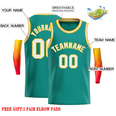 Custom Teal White-Yellow Classic Tops Casual Basketball Jersey