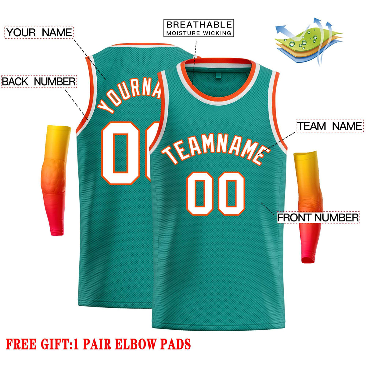 Custom Teal White-Orange Classic Tops Casual Basketball Jersey