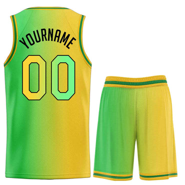 Custom Yellow Green-Black Bull Gradient Fashion Sets Basketball Jersey