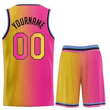Custom Yellow Pink-Black Bull Gradient Fashion Sets Basketball Jersey