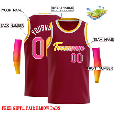 Custom Crimson Yellow-White Classic Tops Casual Basketball Jersey