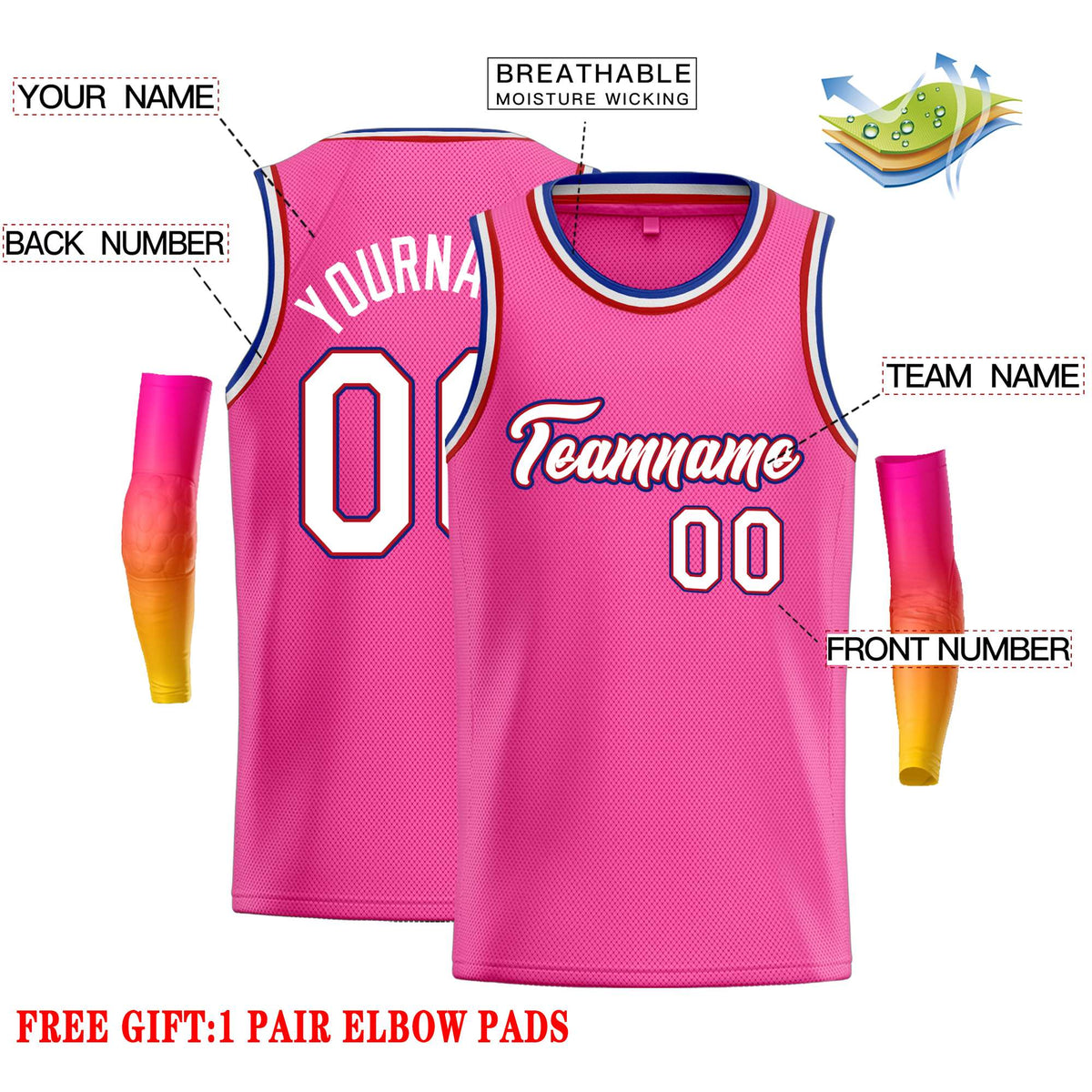 Custom Pink White-Red Classic Tops Casual Basketball Jersey