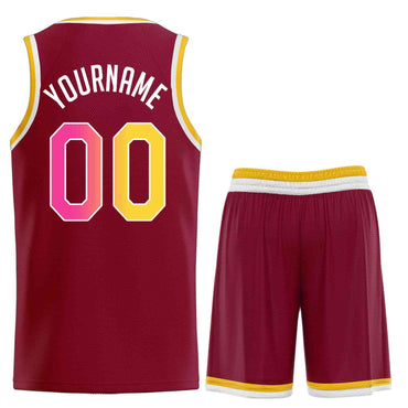 Custom Maroon Yellow-White Classic Sets Sports Uniform Basketball Jersey
