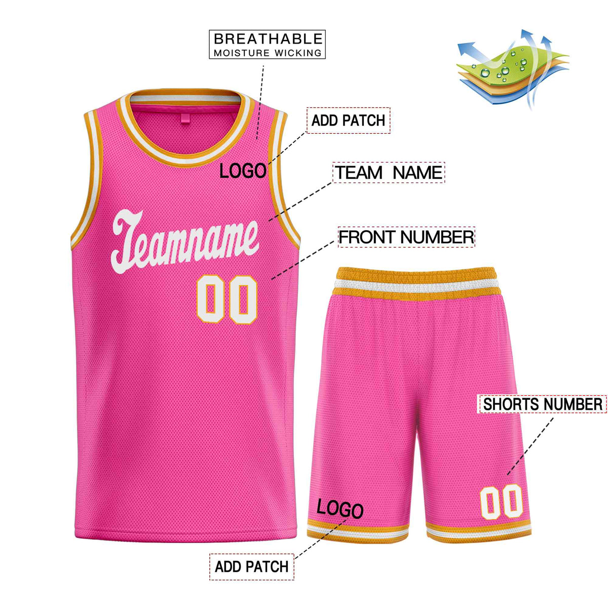 Custom Pink WhiteClassic Sets Sports Uniform Basketball Jersey