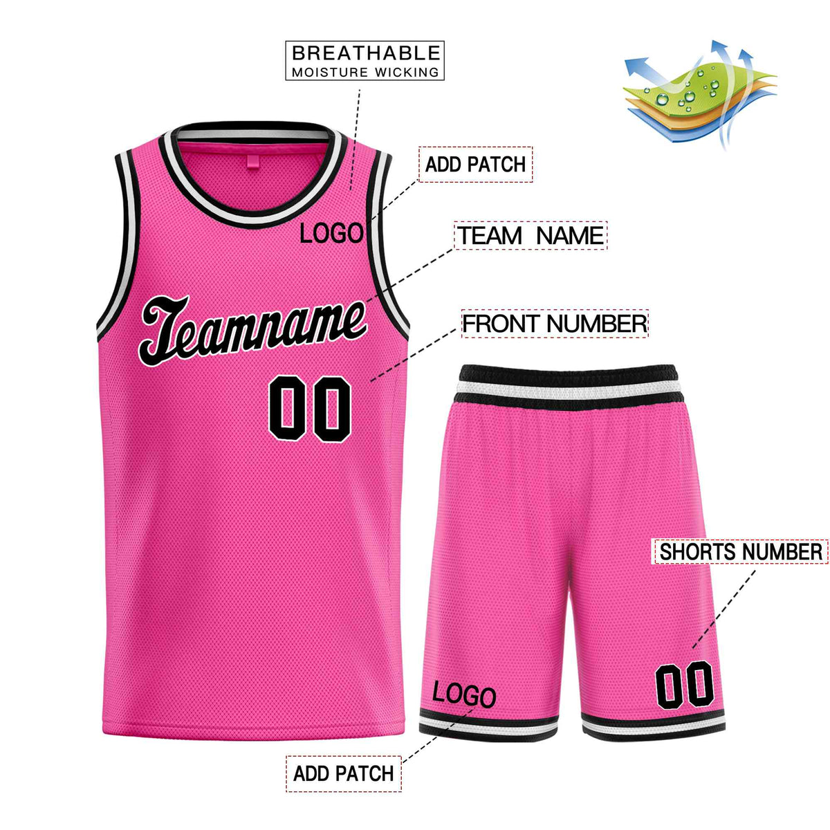 Custom Pink Black-White Classic Sets Sports Uniform Basketball Jersey
