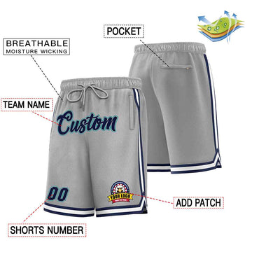 Custom Gray Navy-Teal Classic Style Basketball Mesh Shorts