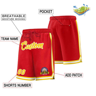 Custom Red Gold-White Classic Style Basketball Mesh Shorts