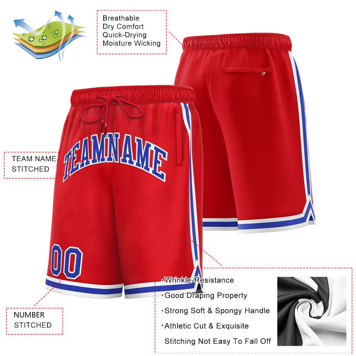 Custom Red Royal-White Sport Basketball Shorts