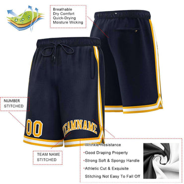 Custom Navy Gold-White Sport Basketball Shorts