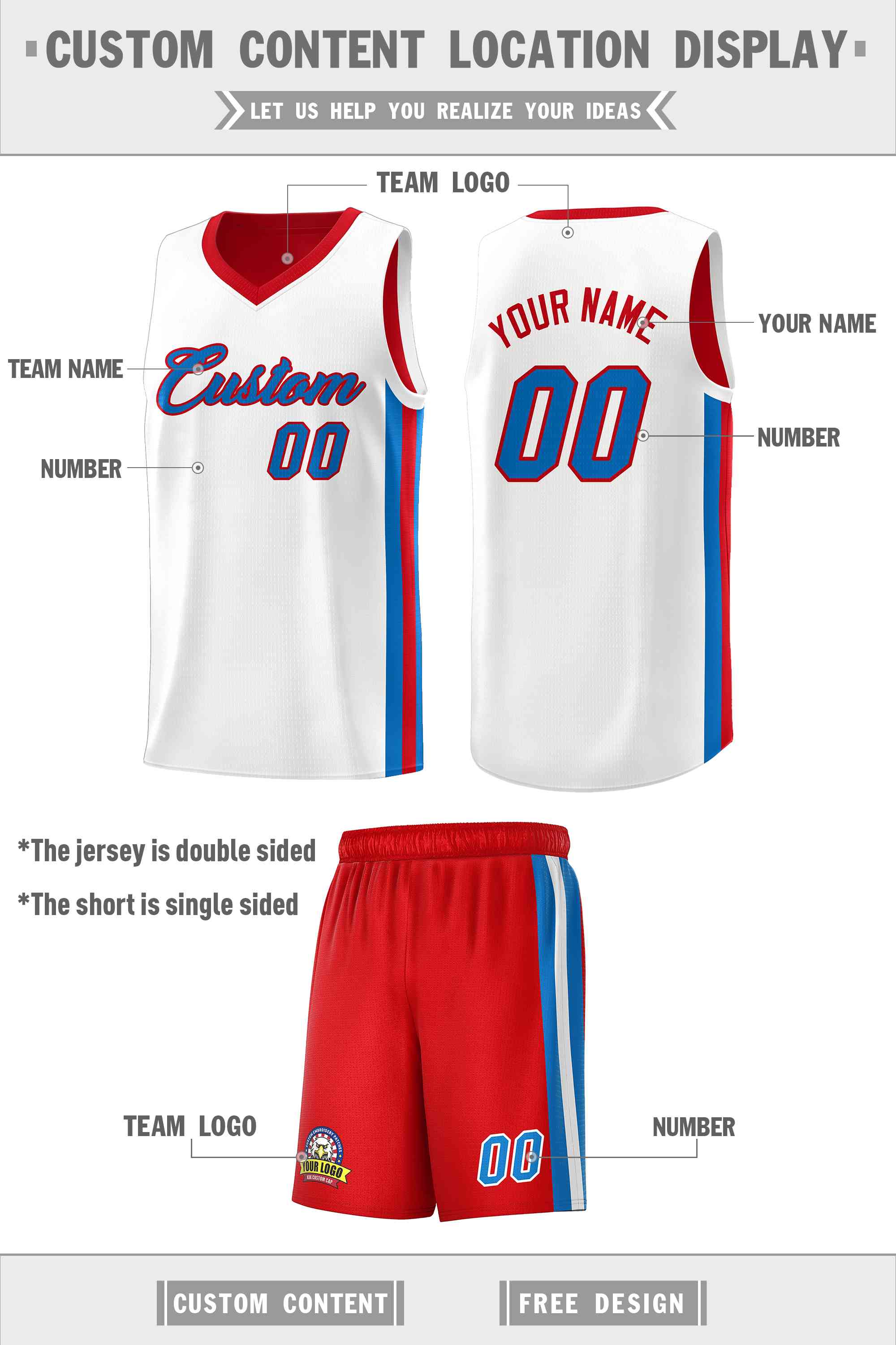 Custom Red White-Royal Double Side Sets Men Basketball Jersey