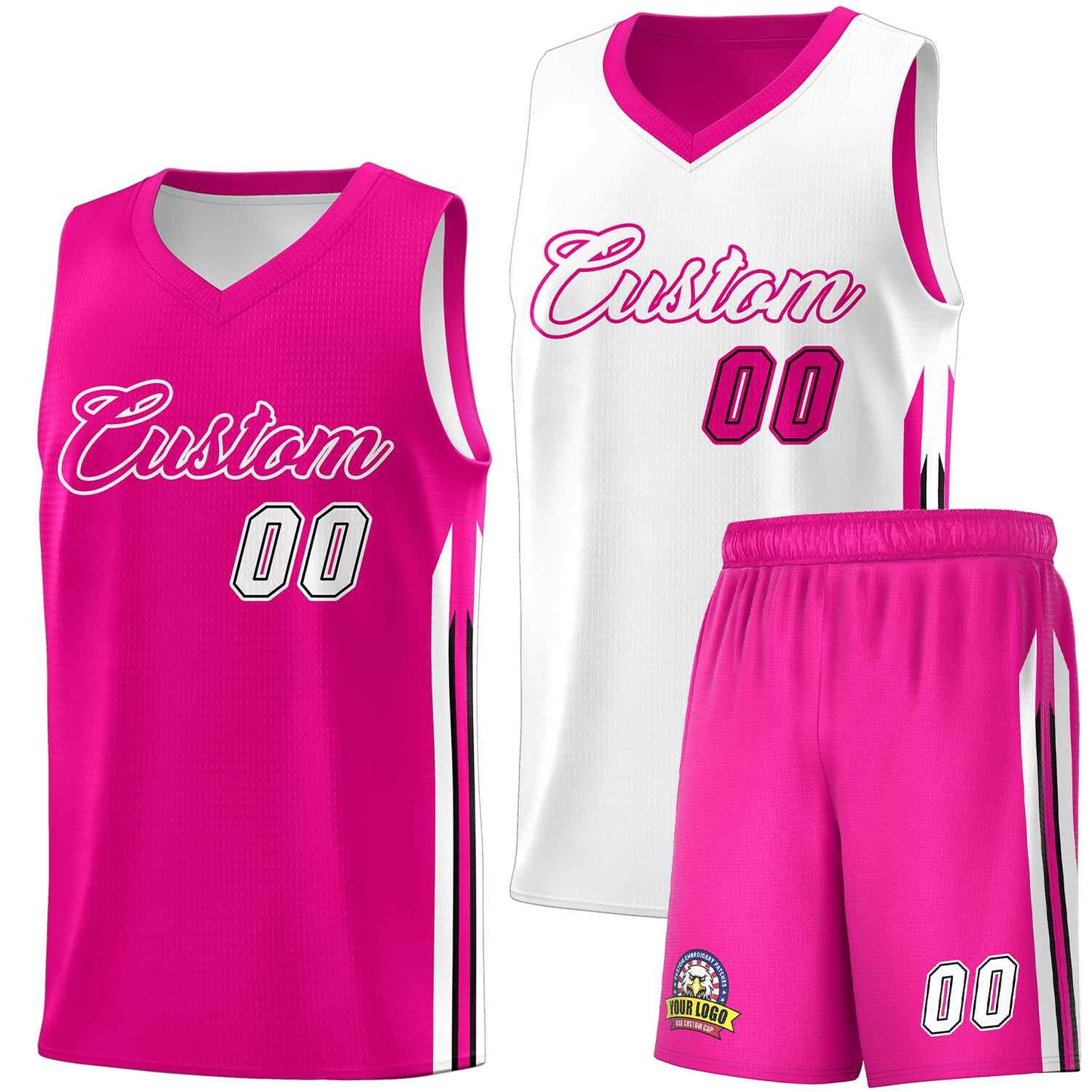 Custom Pink White Double Side Sets Men Basketball Jersey