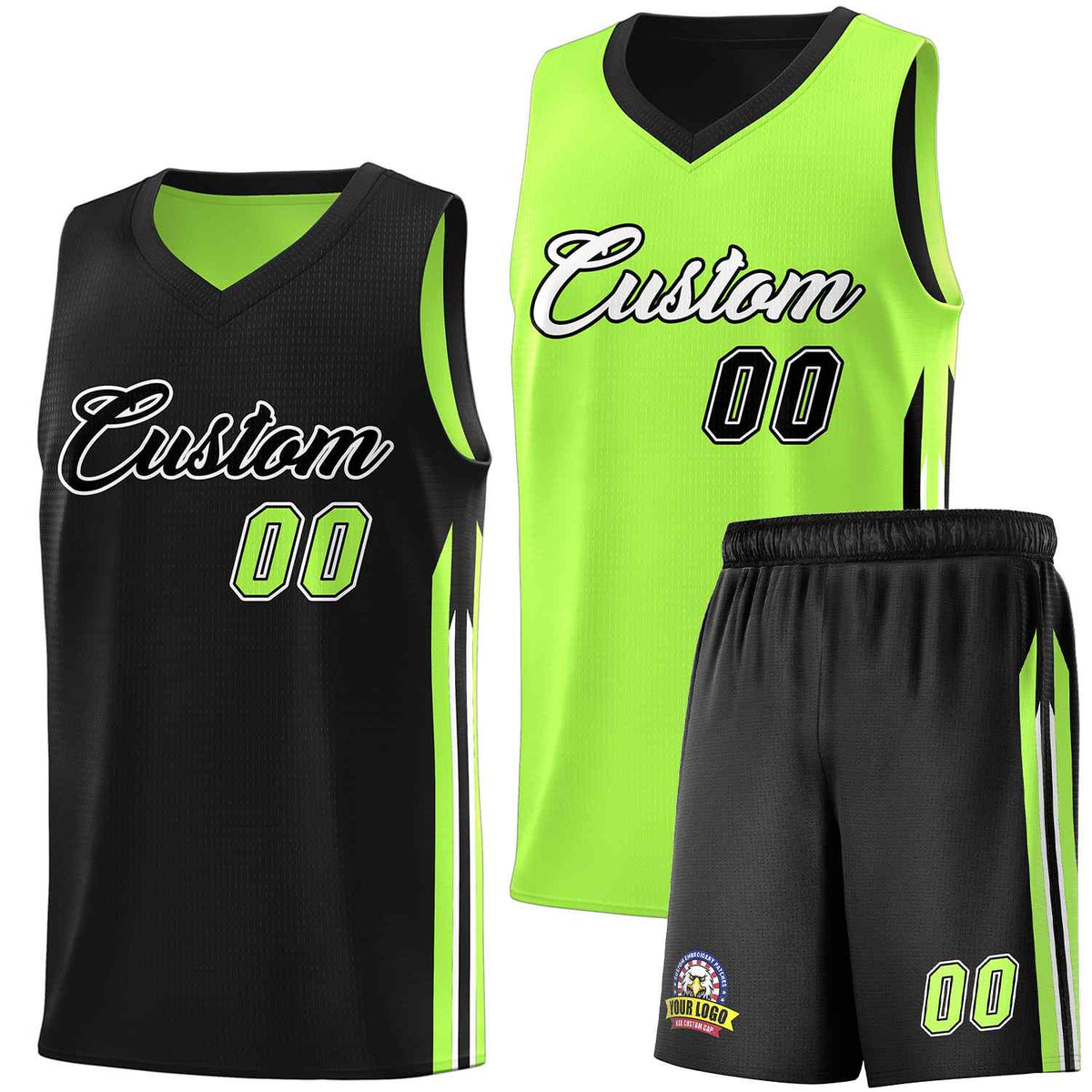 Custom Black Neon Green Double Side Sets Men Basketball Jersey