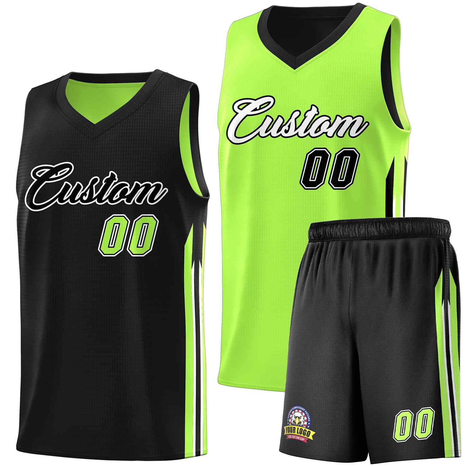 Custom Black Neon Green Double Side Sets Men Basketball Jersey