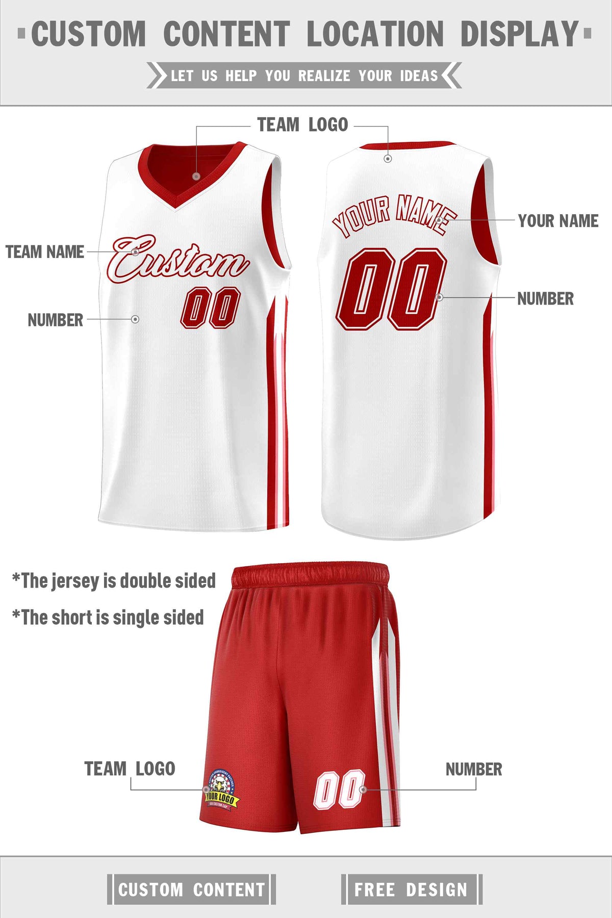 Custom Red White Double Side Sets Men Basketball Jersey