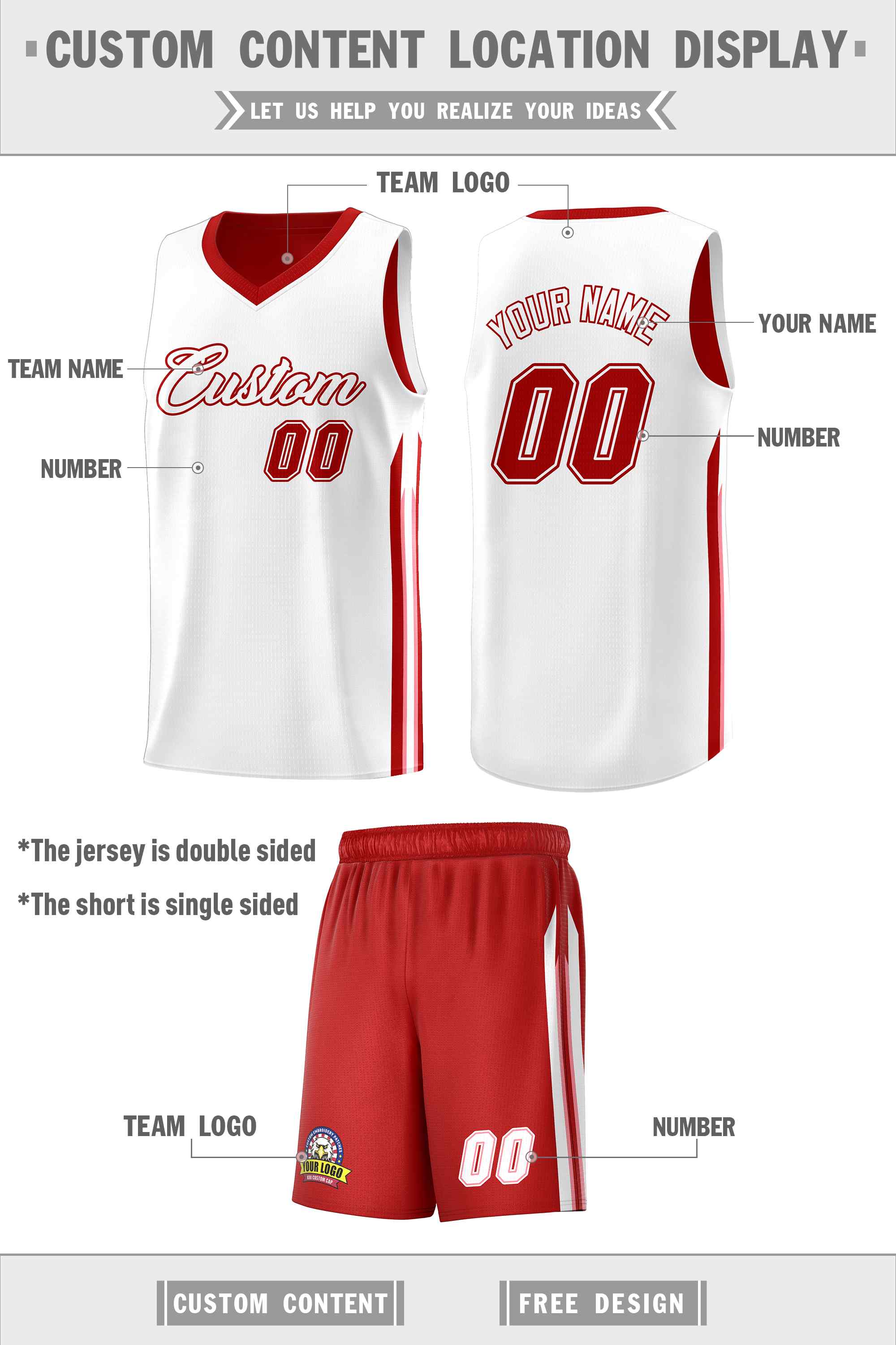Custom Red White Double Side Sets Men Basketball Jersey