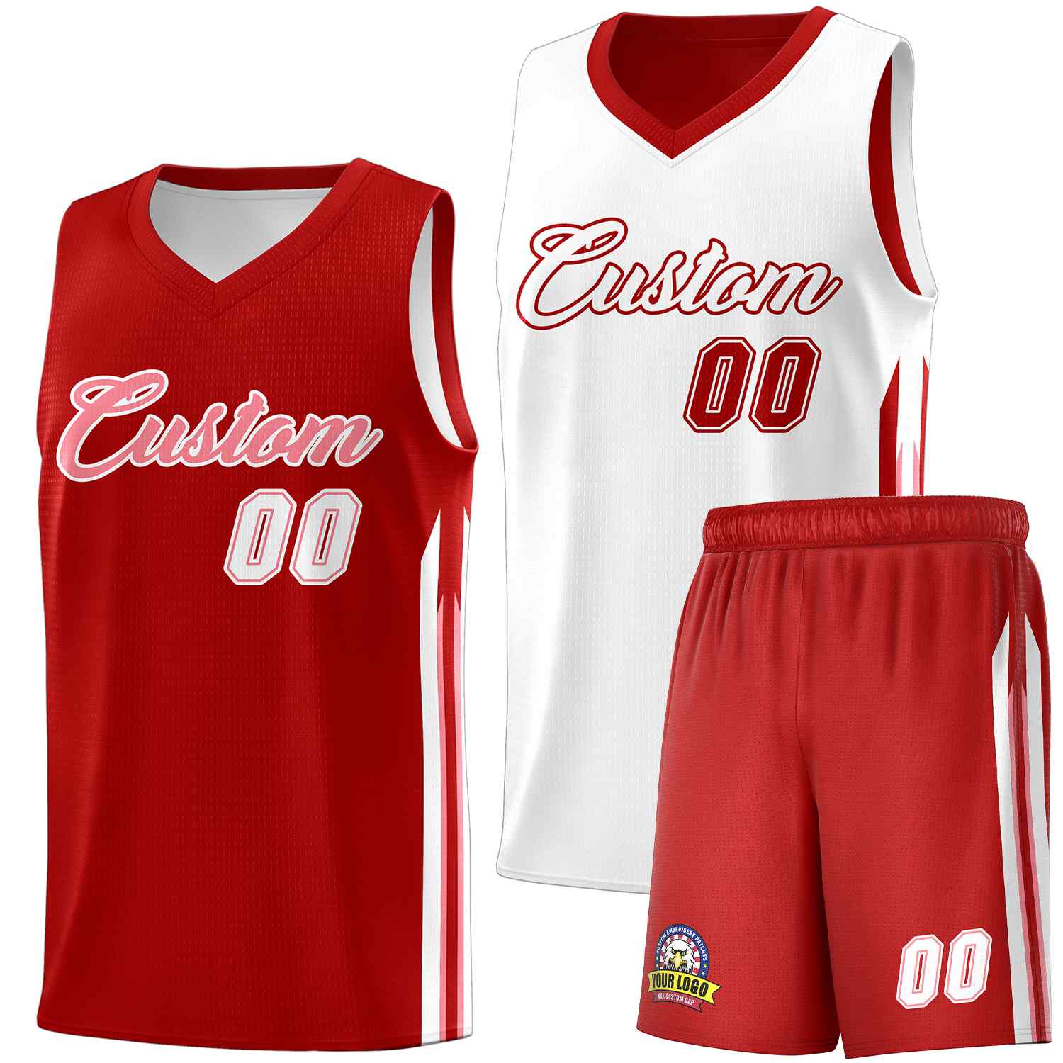 Custom Red White Double Side Sets Men Basketball Jersey