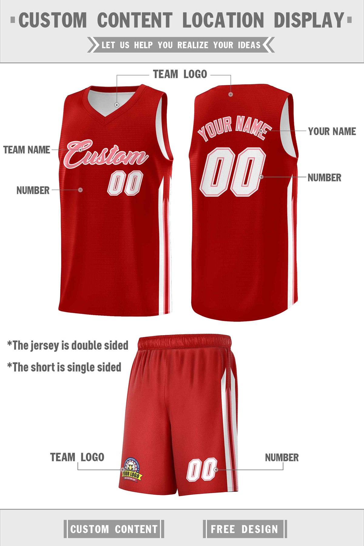 Custom Red White Double Side Sets Men Basketball Jersey