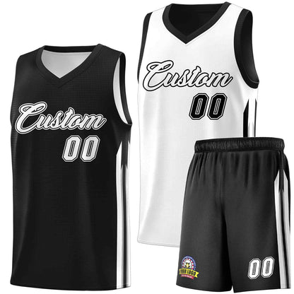 Custom Black White Double Side Sets Men Basketball Jersey