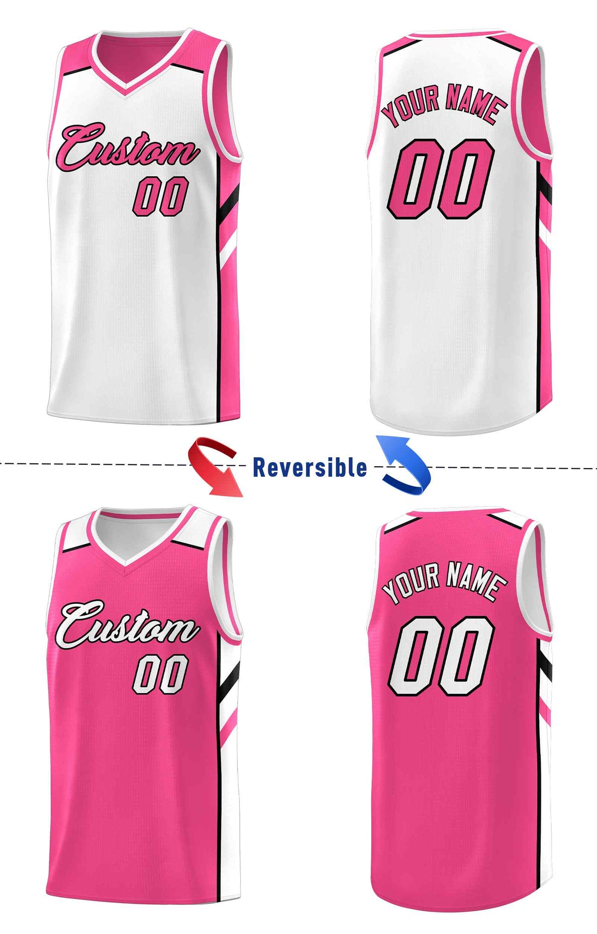 Custom Pink White Double Side Sets Men Basketball Jersey