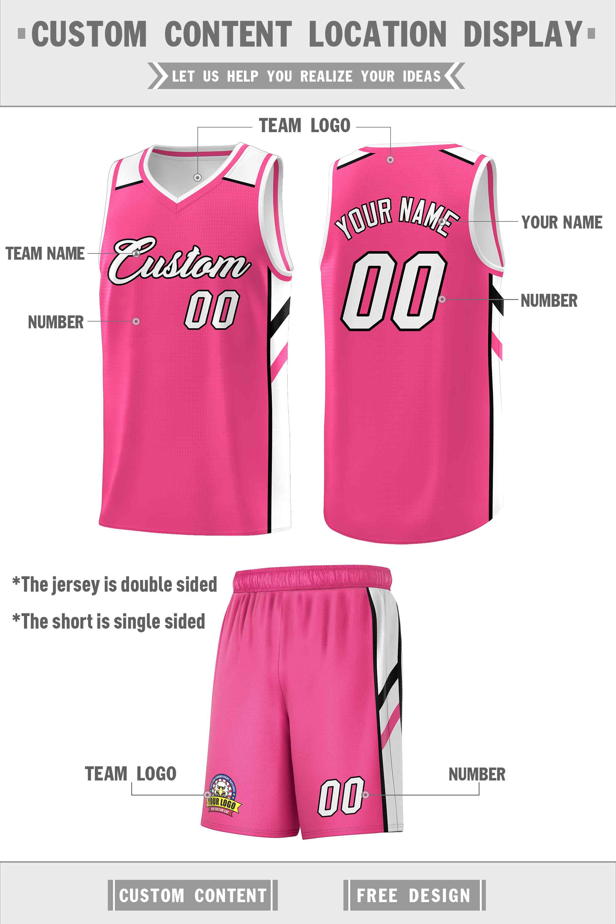 Custom Pink White Double Side Sets Men Basketball Jersey