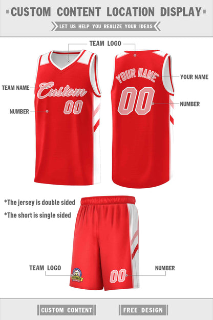 Custom Red White-Pink Double Side Sets Men Basketball Jersey