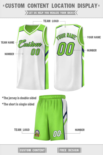Custom Neon Green White Double Side Sets Men Basketball Jersey