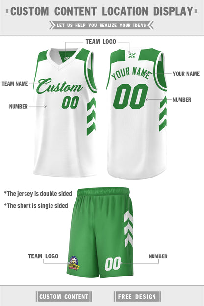 Custom White Green Double Side Sets Men Basketball Jersey