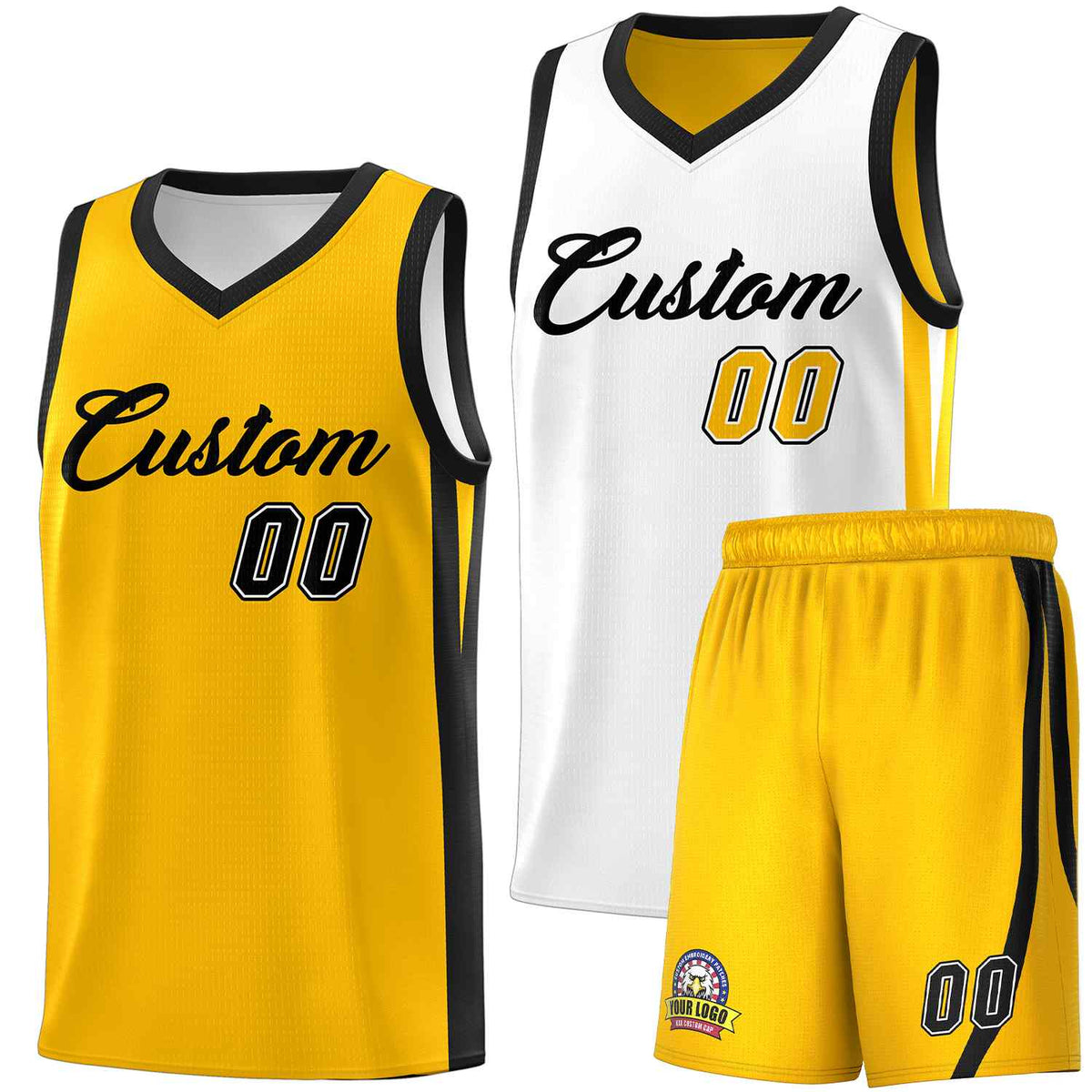 Custom White Yellow Double Side Sets Men Basketball Jersey