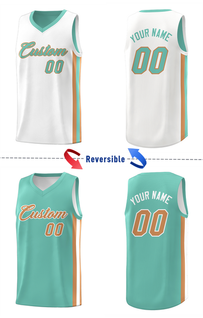 Custom Light Green White Double Side Tops Basketball Jersey