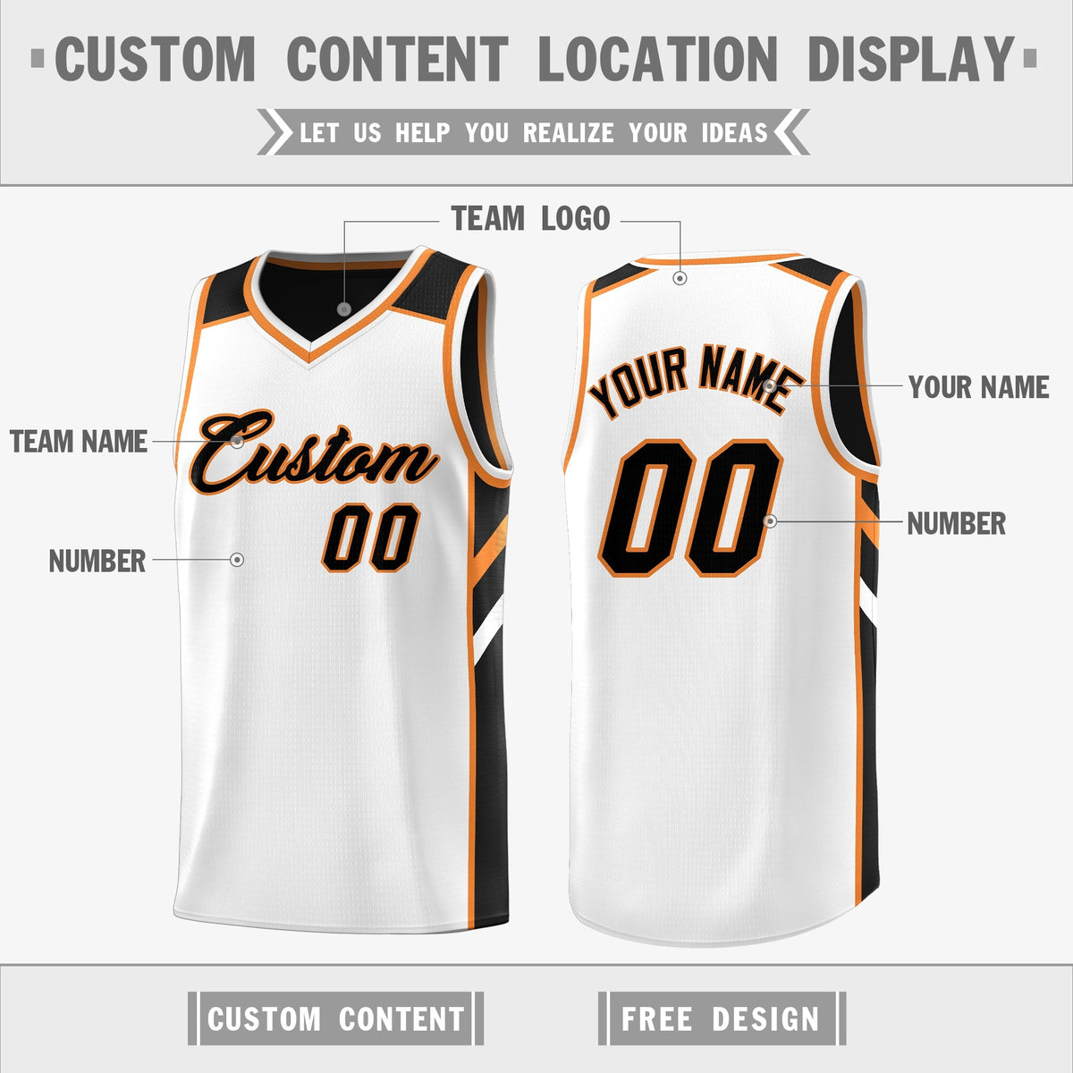 Custom Reversible Black White-Orange Basketball Jersey
