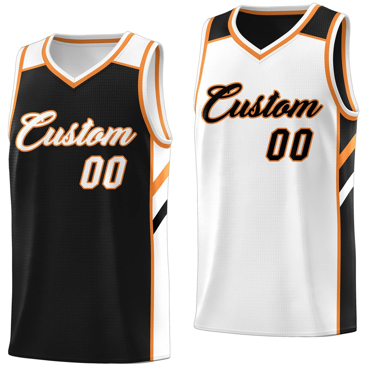 Custom Reversible Black White-Orange Basketball Jersey