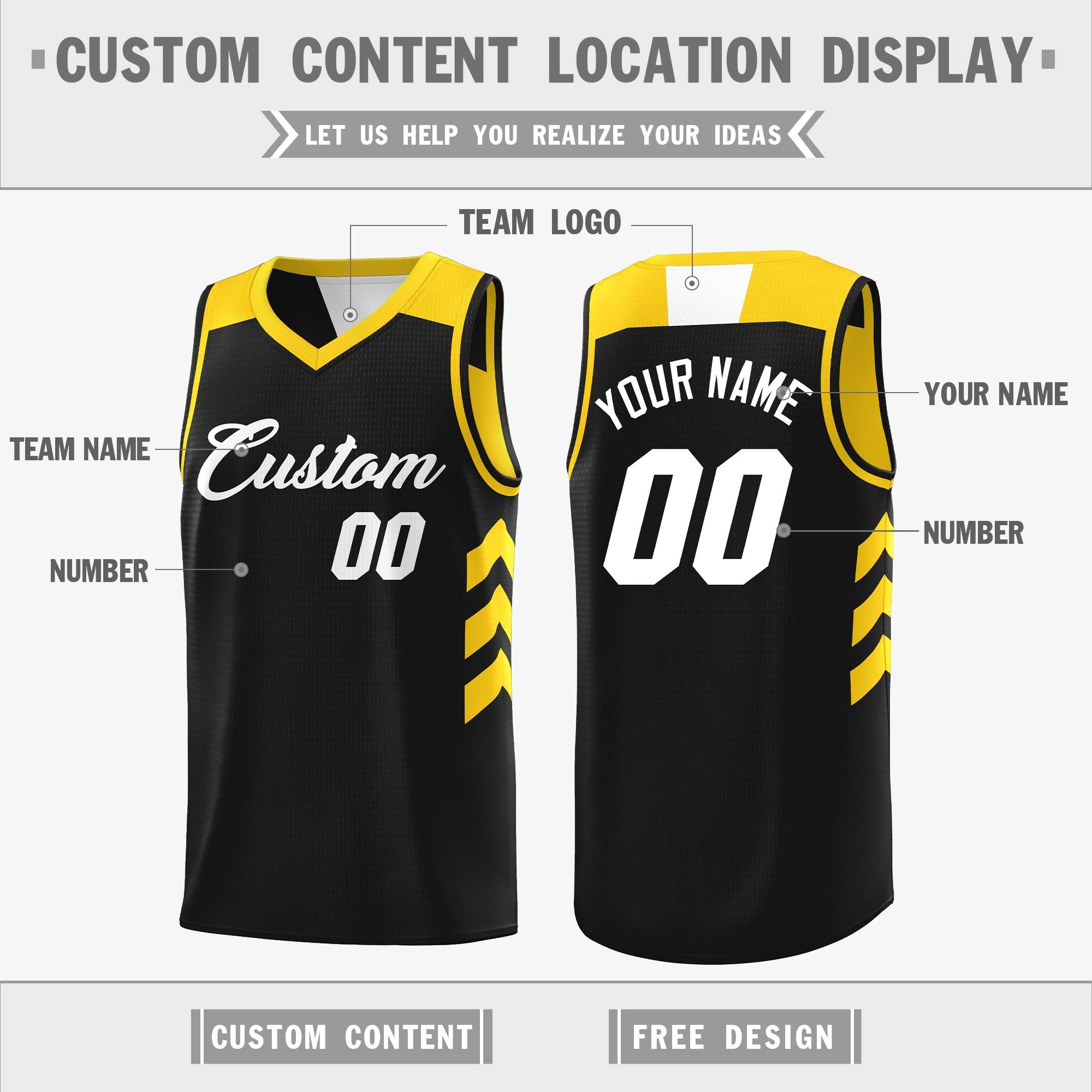 Custom Black Yellow Reversible Double Side Tops Basketball Jersey