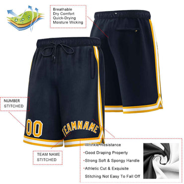 Custom Navy Gold-White Sport Basketball Shorts