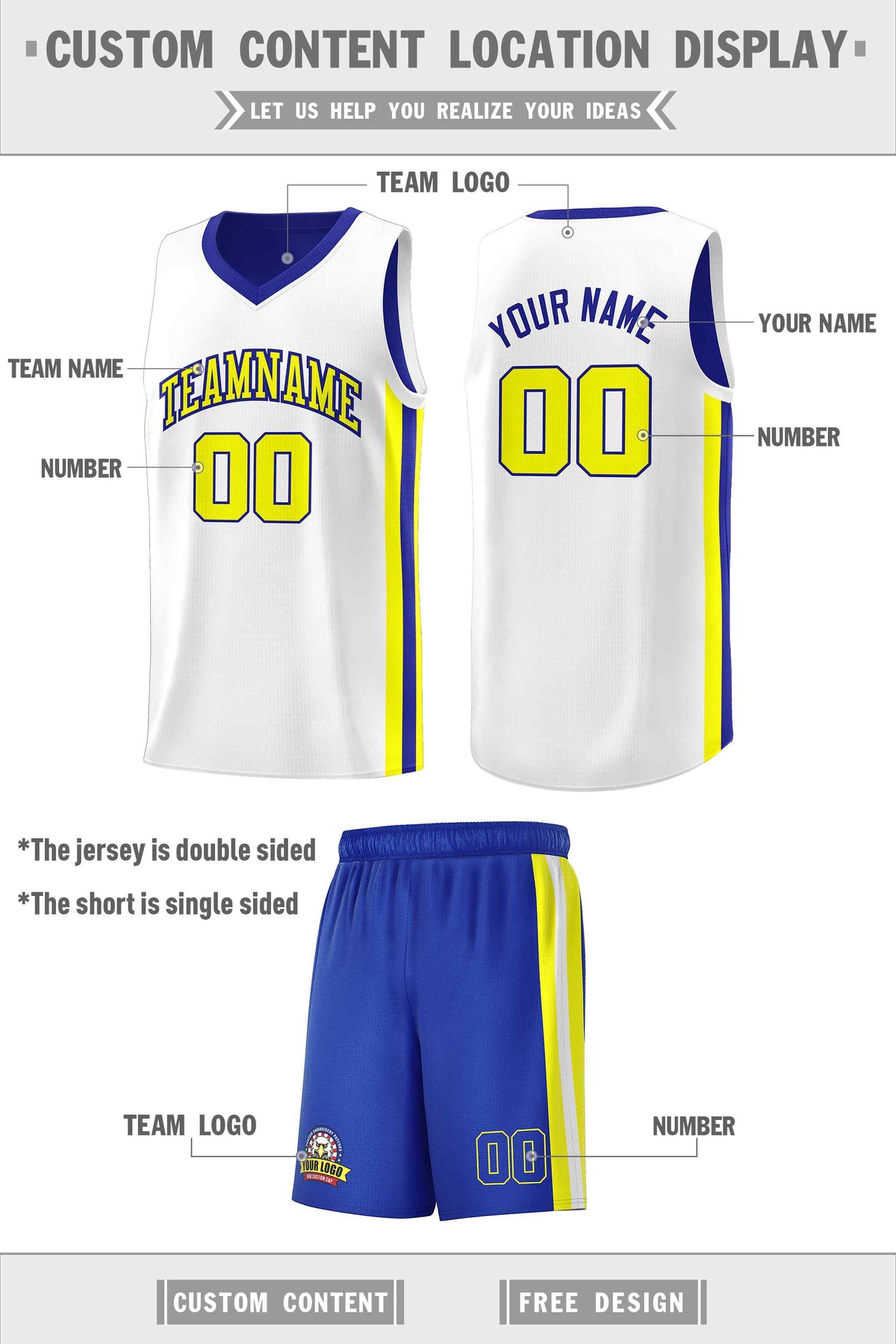 Custom Royal White-White Double Side Sets Men Basketball Jersey