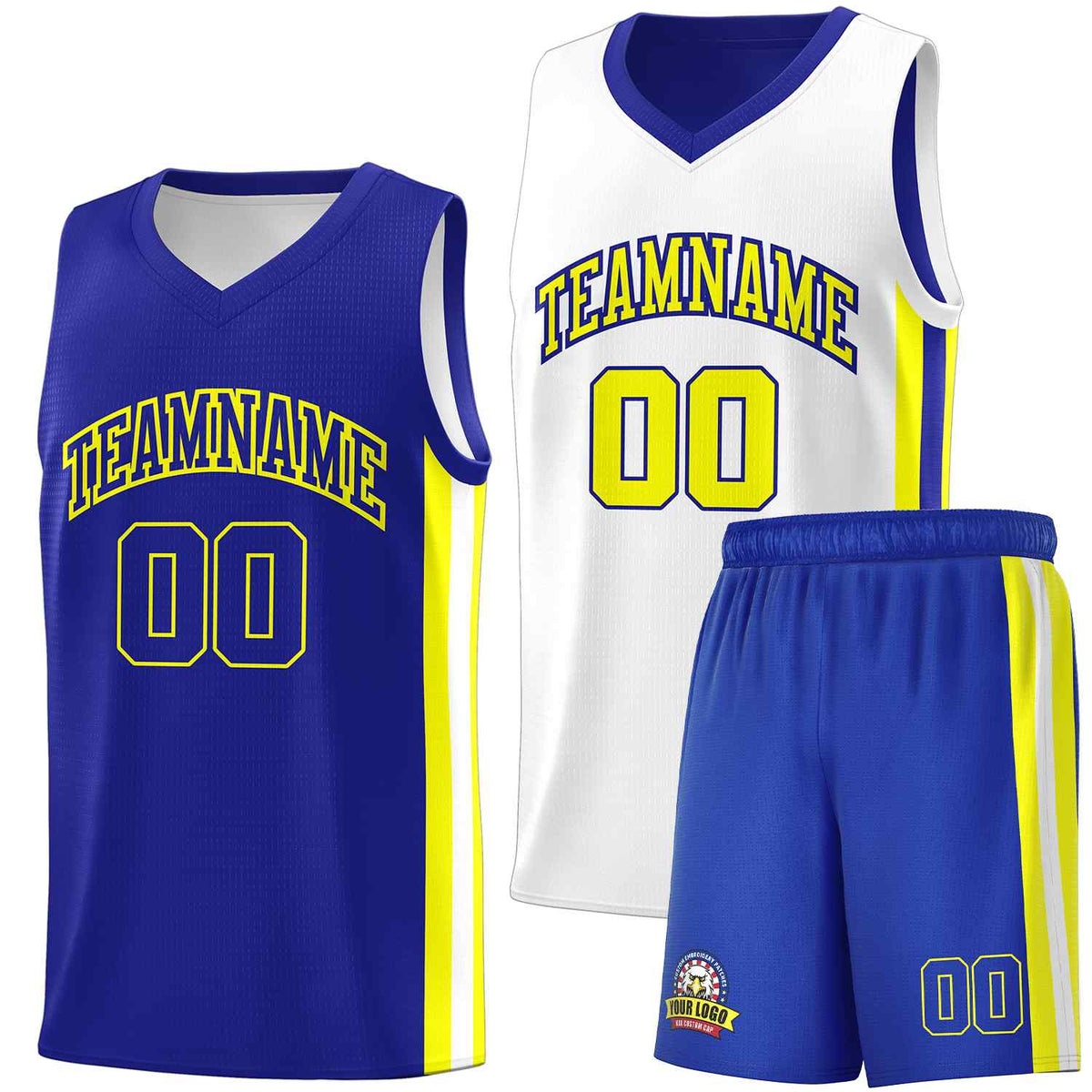 Custom Royal White-White Double Side Sets Men Basketball Jersey