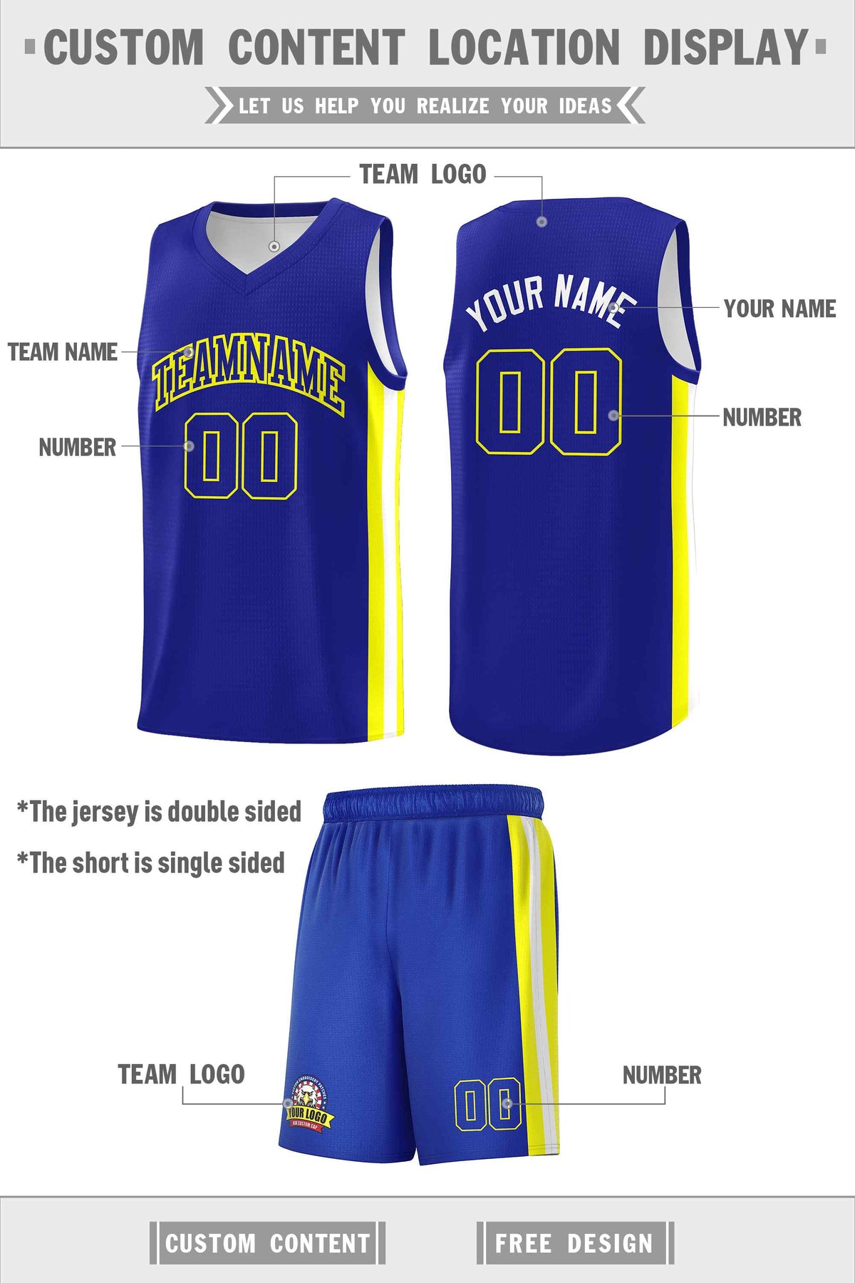 Custom Royal White-White Double Side Sets Men Basketball Jersey