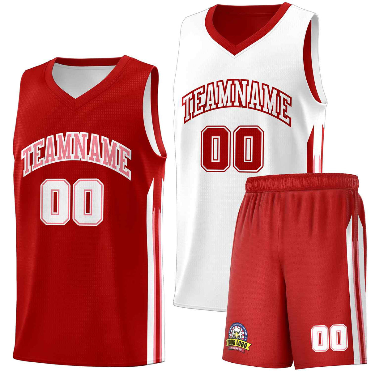 Custom Red White Double Side Sets Men Basketball Jersey