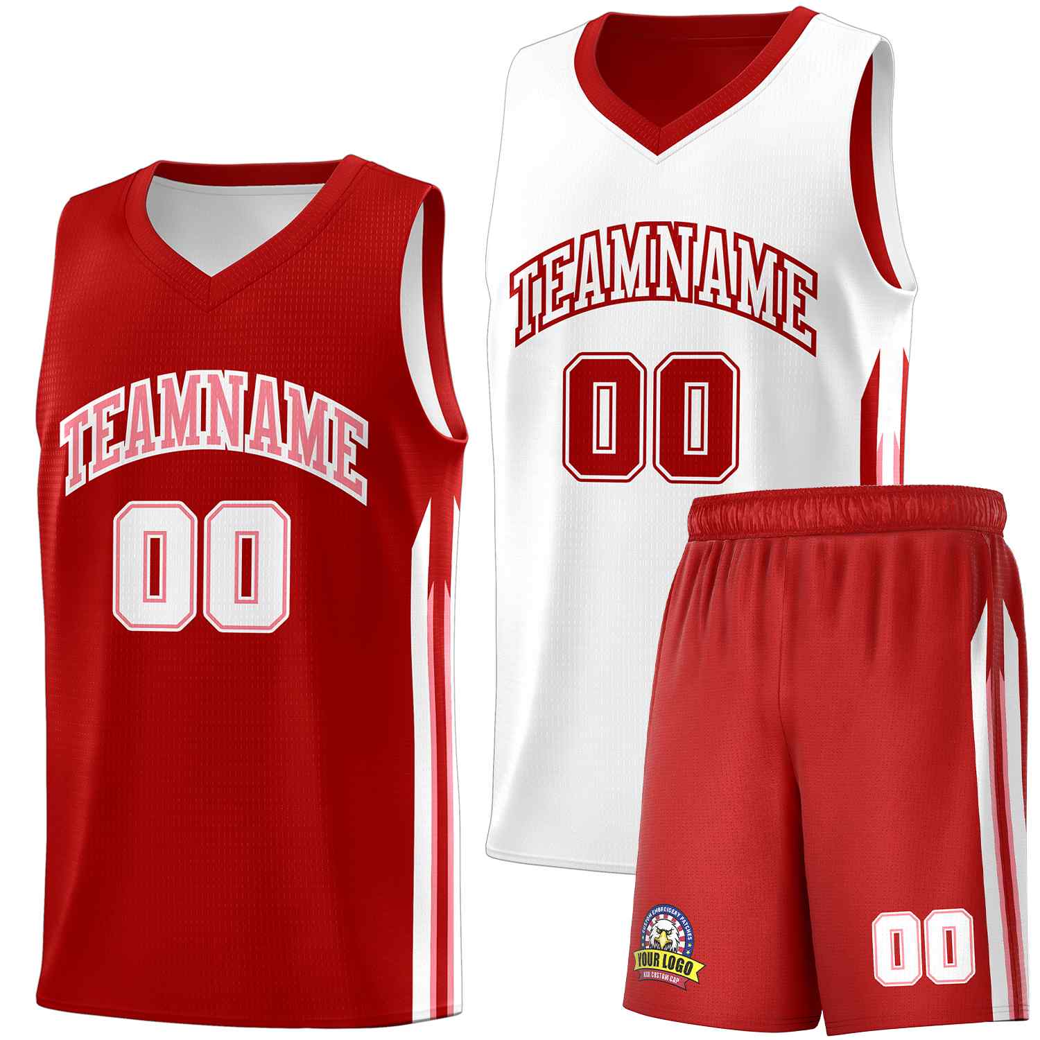 Custom Red White Double Side Sets Men Basketball Jersey