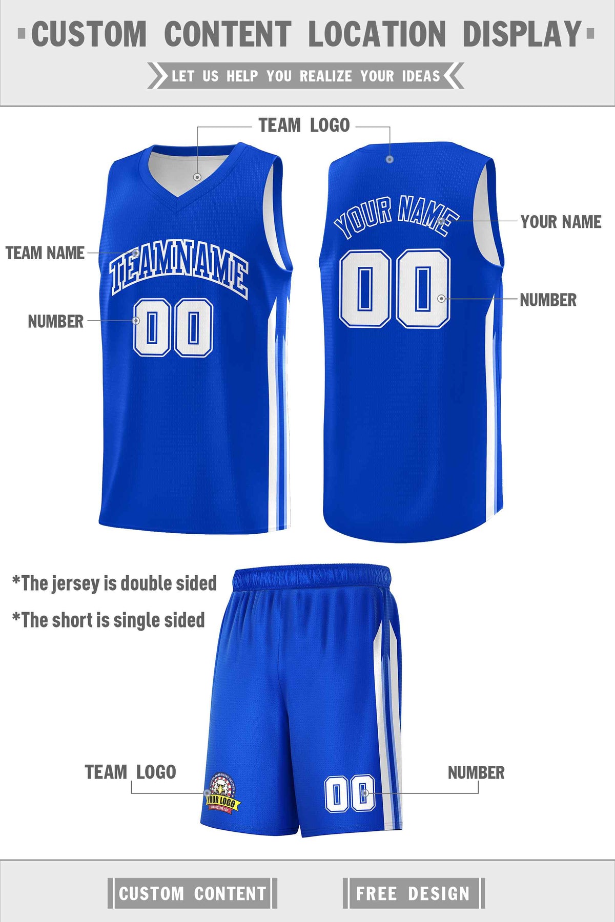 Custom Royal White Double Side Sets Men Basketball Jersey