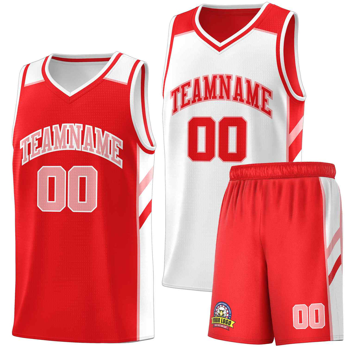 Custom Red White-Pink Double Side Sets Men Basketball Jersey