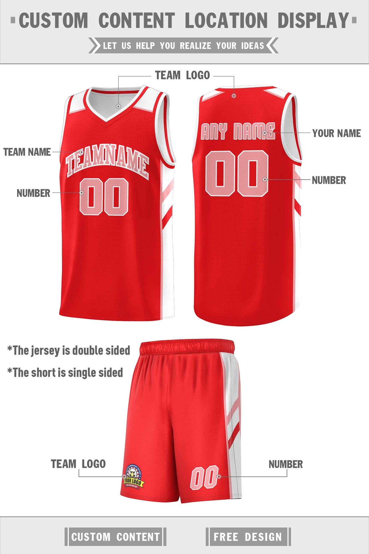 Custom Red White-Pink Double Side Sets Men Basketball Jersey
