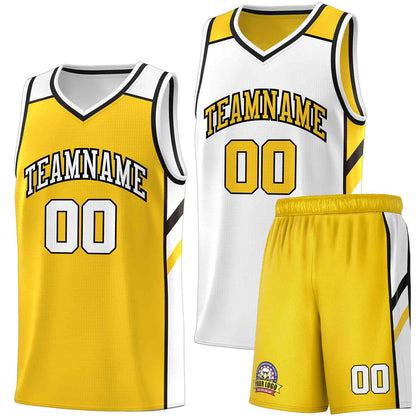 Custom Yellow White Double Side Sets Men Basketball Jersey