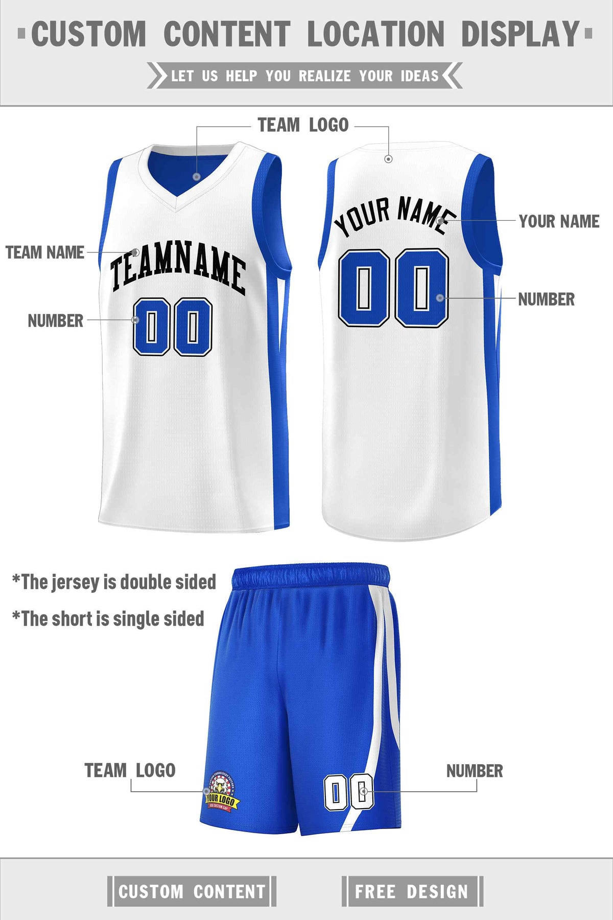 Custom Royal White-Black Double Side Sets Men Basketball Jersey