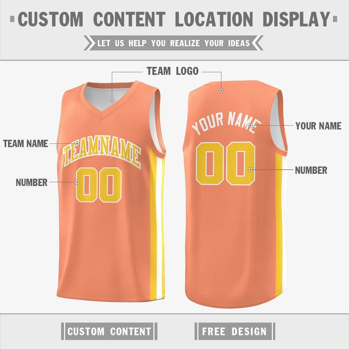 Custom White Orange Double Side Tops Basketball Jersey