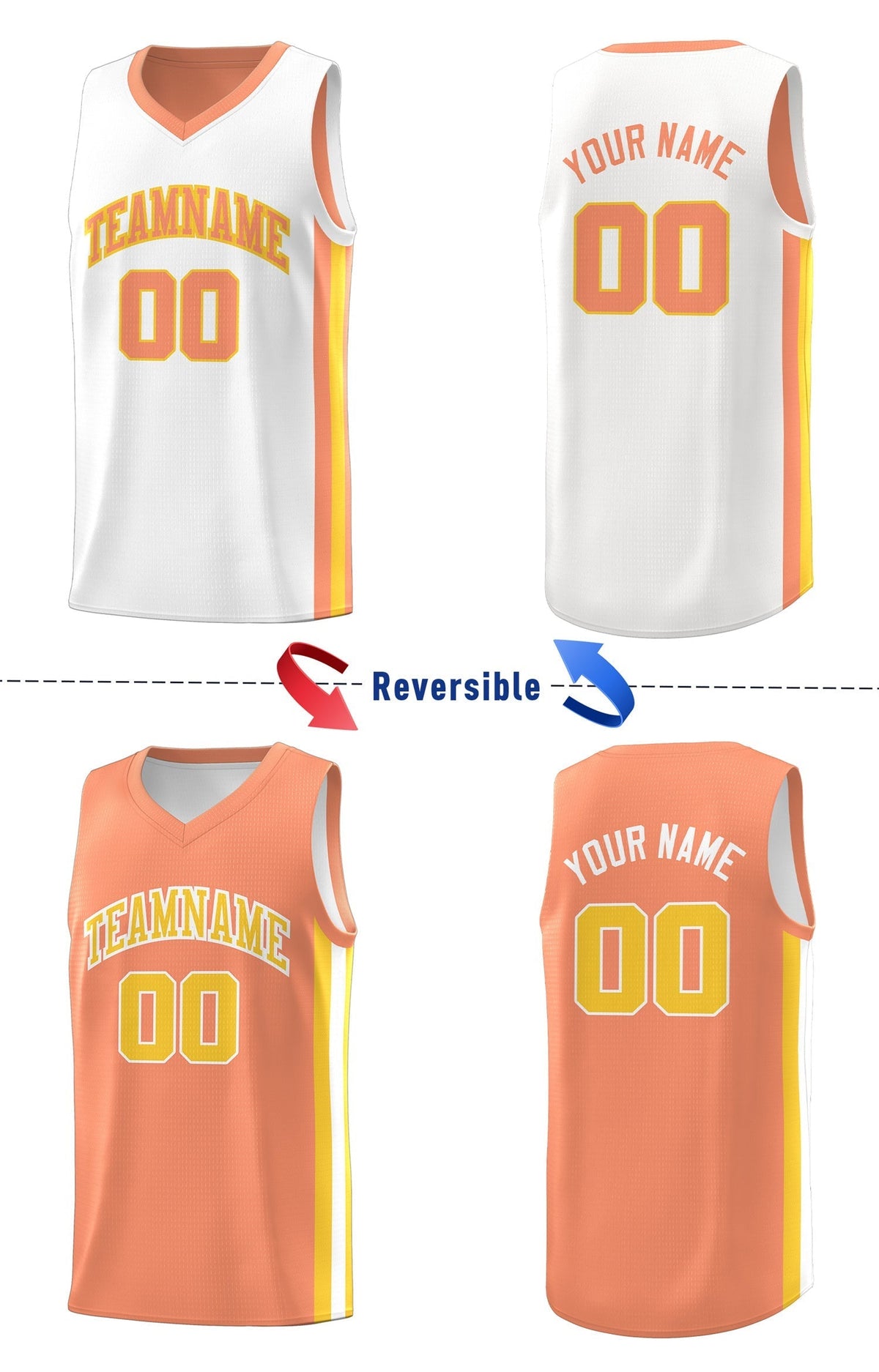 Custom White Orange Double Side Tops Basketball Jersey