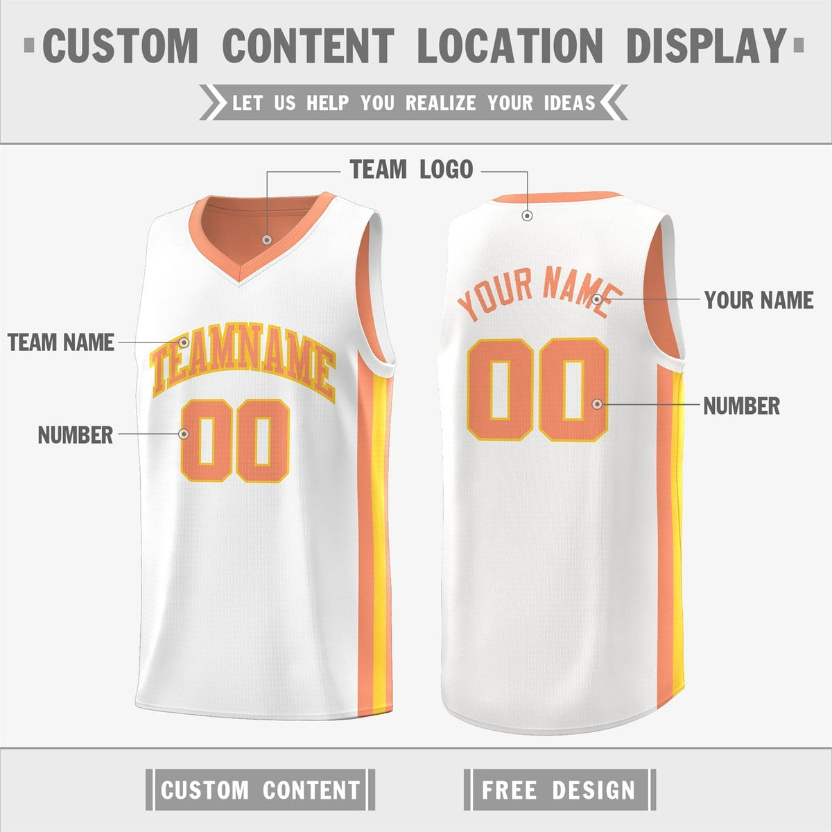 Custom White Orange Double Side Tops Basketball Jersey